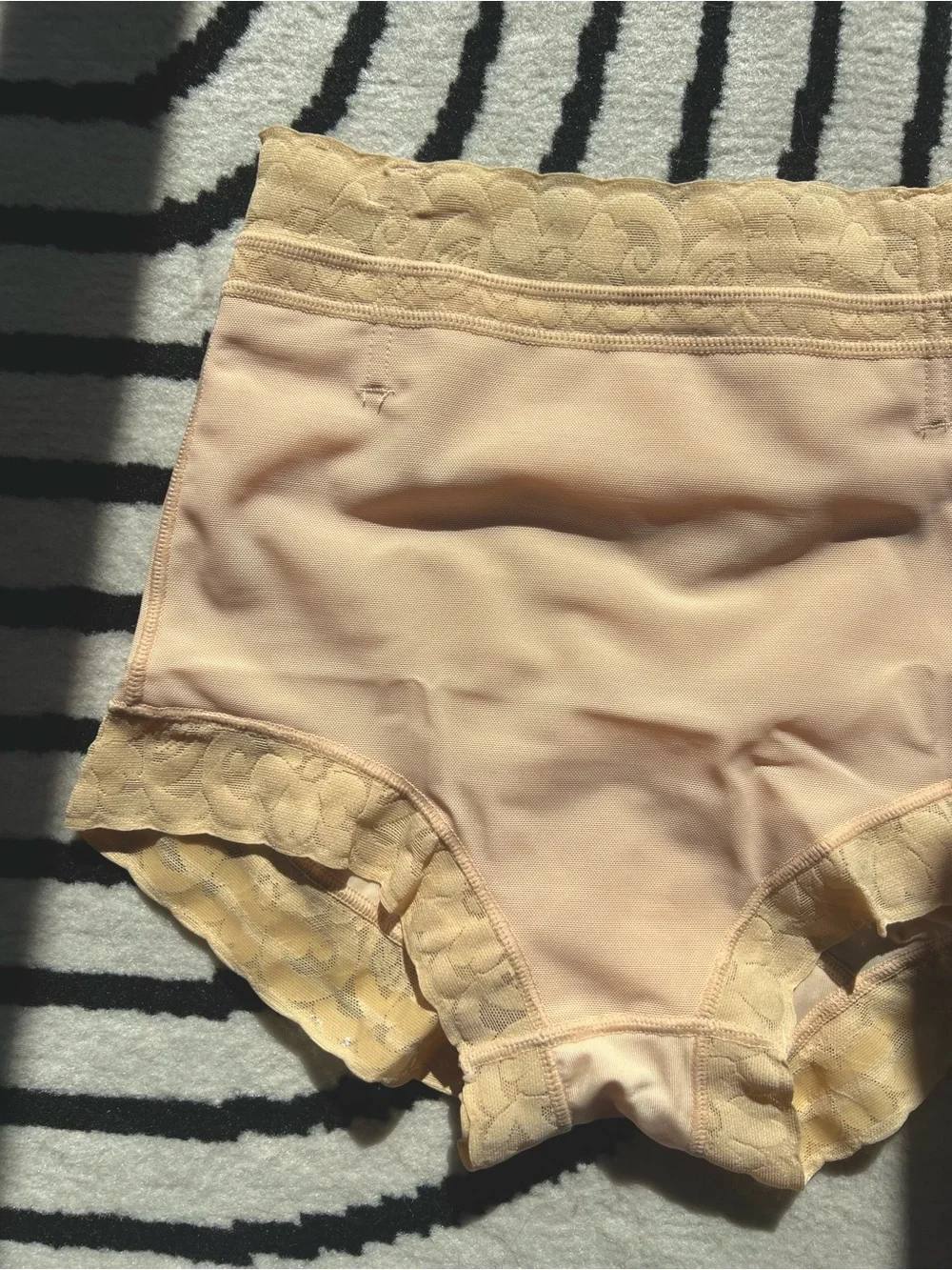 Butt Lifting Shapewear Panties with Lace Trim in Beige